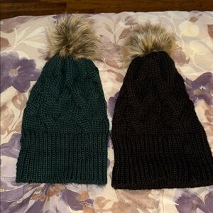 Express Cable Knit Beanie in Teal with Pom